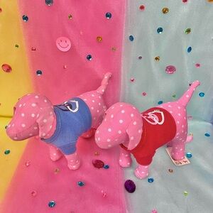 2009 Victoria's Secret PINK Set of 2 White Polka Dotted Plush